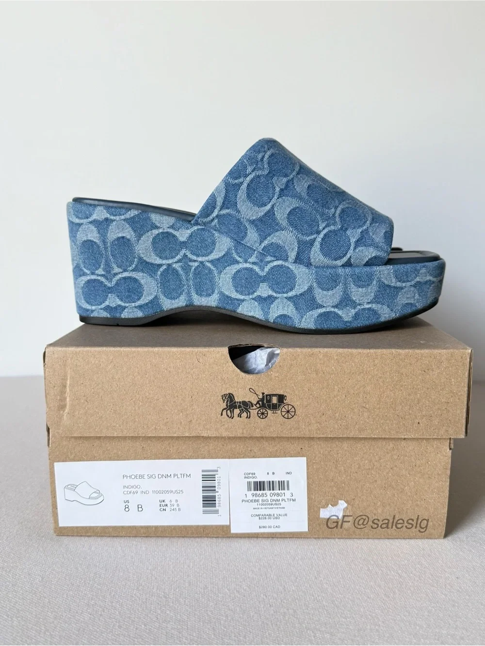 NWT Coach Phoebe Platform Sandal In Signature Denim Blue CDF69 Size 8B US